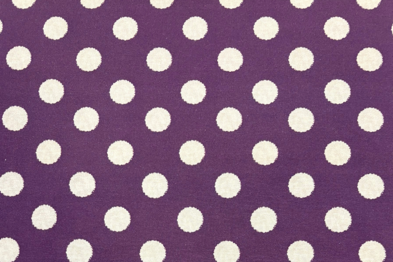 Tricot katoen stof, stippen print, paars/crème. Actie38-1