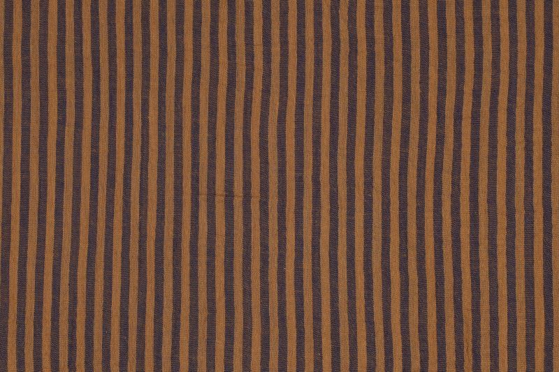 Double gauze stof, garengeverfde streep print, blauw/bruin. A.172-1