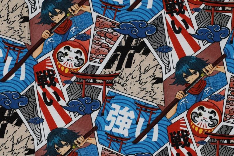 Tricot-katoen-stof-manga-jongensprint-x965