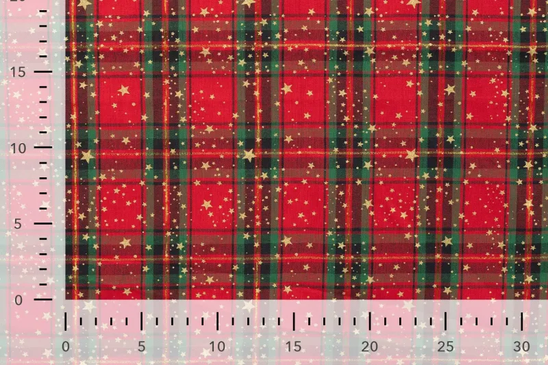 Kerst-katoen-stof-ruit-met-gouden-sterretjes-y853