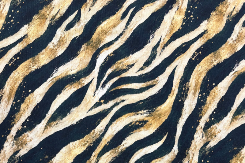 Tricot katoen stof, zebra print, blauw/crème. Actie10-1