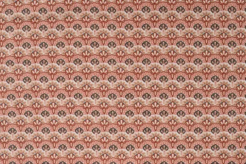 Rib jersey stof, bloemenprint, crème/roze/blauw. A.070-1