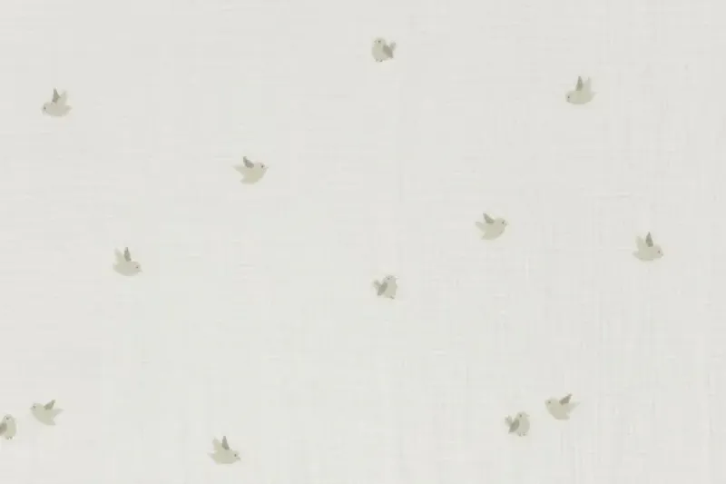 Hydrofiel Mousseline Stof, Vogel Print, Gebroken Wit. P949-1
