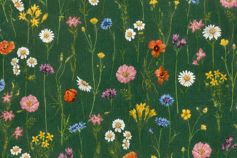 Decoratie stof Gobelin, wilde bloemen, rood/roze/geel/groen/blauw/wit, DG08