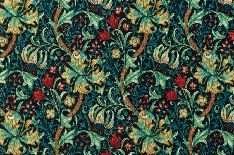 Decoratie stof Gobelin, bloem ornamenten print, blauw/wit/rood/geel, DG15