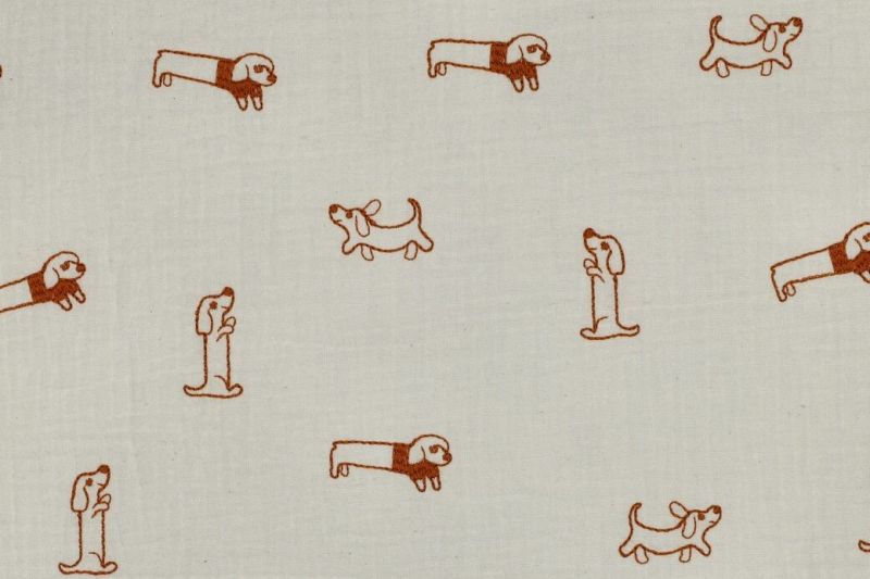 Hydrofiel-double-gauze-stof-geborduurde-hondjes-P530