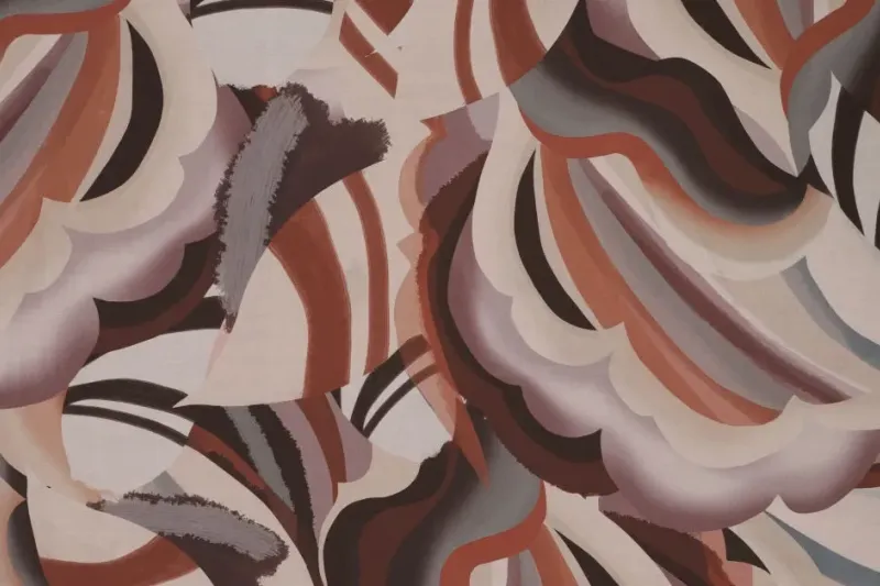 Viscose Stof, Abstracte Print, Bruin/Bordeaux/Roze. P924-1