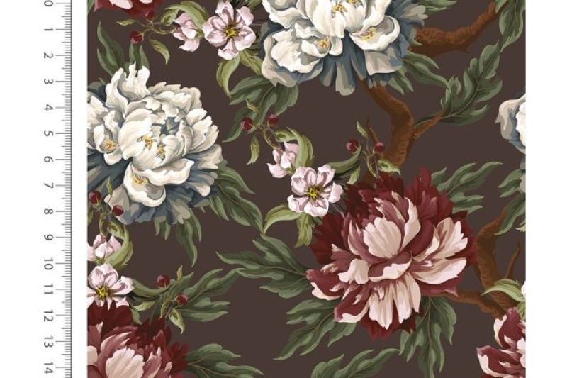 French terry stof, digital flower, bruin/wit. A.201-1