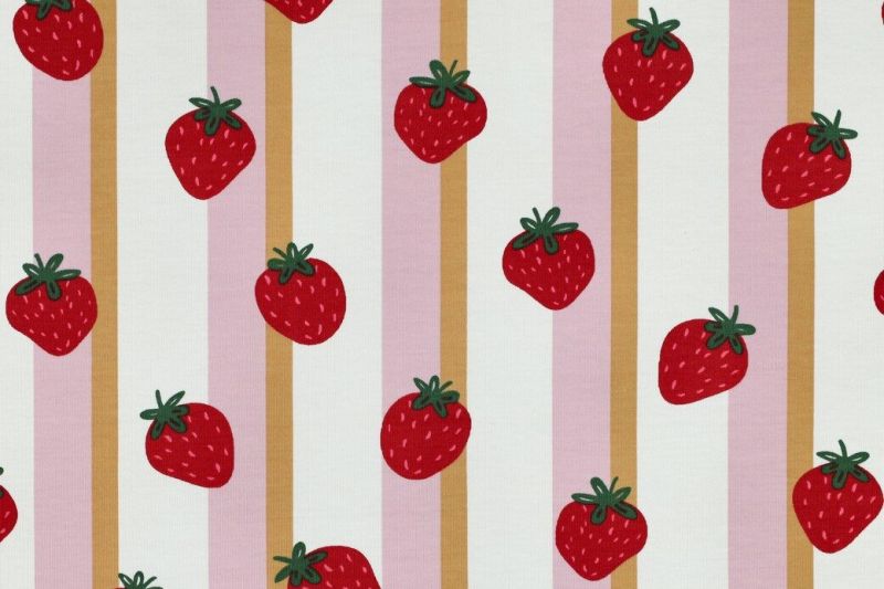 Tricot-katoen-stof-aardbeien-streepprint-P503