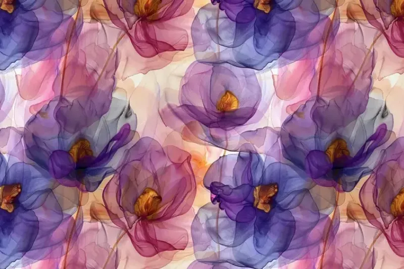 Viscose Tricot Stof, Digital Print Aquarel Bloemen, Paars/Fuchsia, P939-1