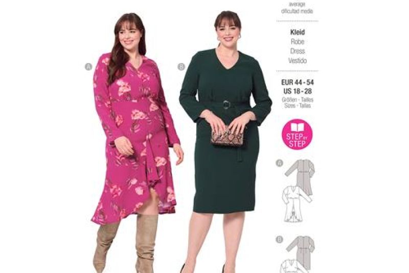 Burda-naaipatroon-jurk-v-hals-smalle-mouwen-5987