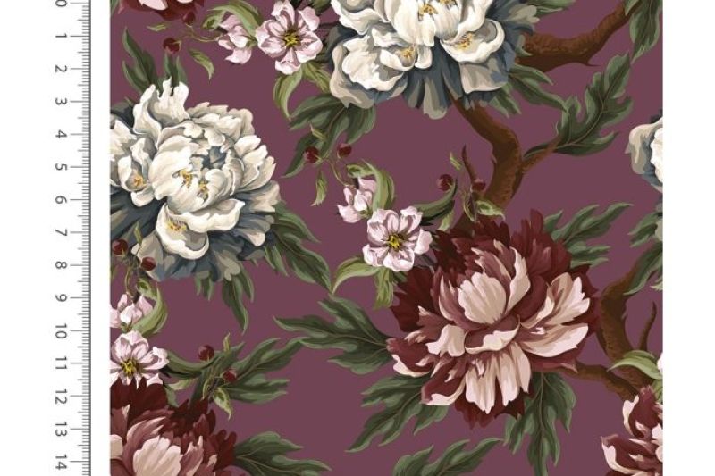 French terry stof, digital flower, bordeaux/wit. A.200-1
