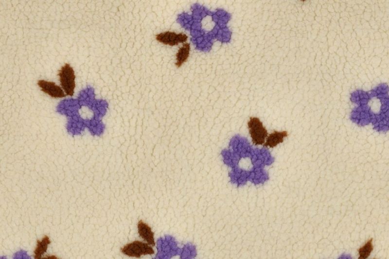 Teddy jacquard stof, bloemenprint, ecru/paars/bruin, by Poppy. P799-1