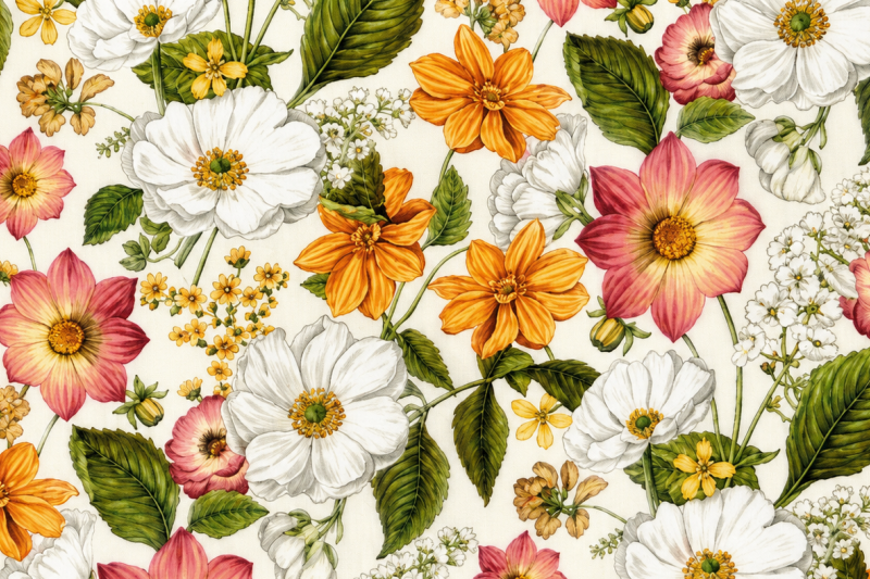 Decoratie stof Gobelin, Melrose bloemen, roze/geel/groen/wit, DG02