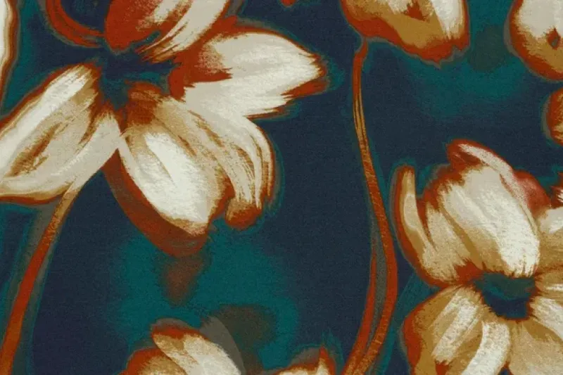 Punta di roma stof, abstract print, blauw/oranje/crème, P998-1