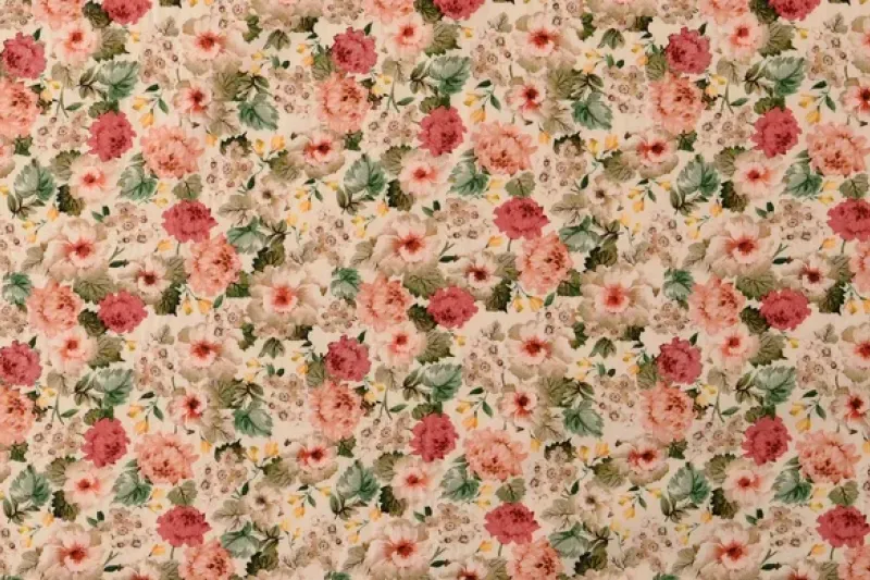 Poplin Katoen Stof, Bloemen Print, Groen/Roze/Oud Roze/Gebroken Wit, P893-1
