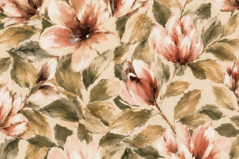 Decoratie stof Panama, bloemen print, wit/groen/roze PAN01-1
