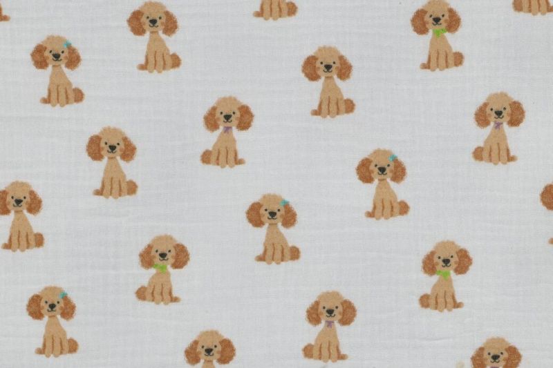 Hydrofiel-double-gauze-stof-geborduurde-hondjes-P531