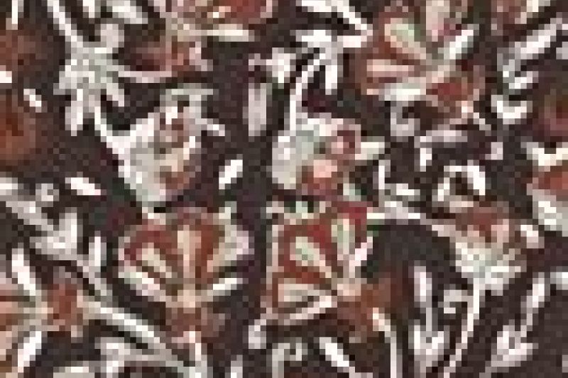 Katoen stof, bloemen print, bruin/oranje. A.209-1