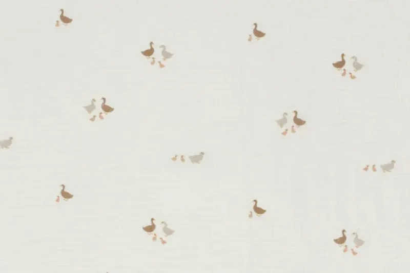 Mousseline-stof-eendenprint-y513