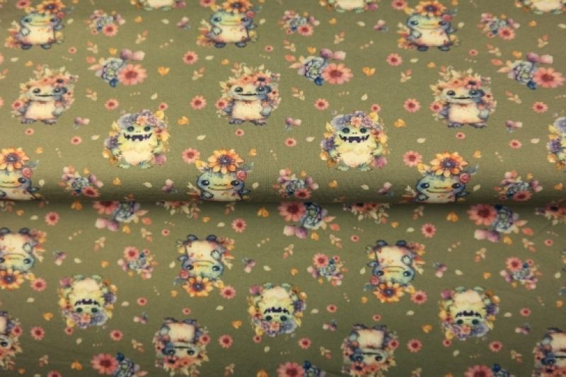 Stenzo-poplin-katoen-stof-mini-monstertjes-met-bloemen-x1412