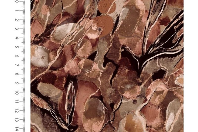 French terry stof, digital flower, taupe. A.204-1