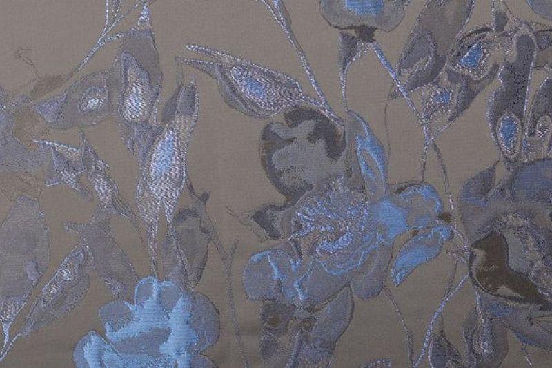 Jacquard stof, bloemen, blauw/zwart, P1006-1
