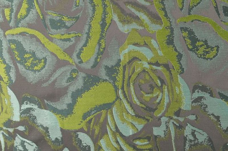 Jacquard stof, bloemen, olijf groen/zwart, p1002-1