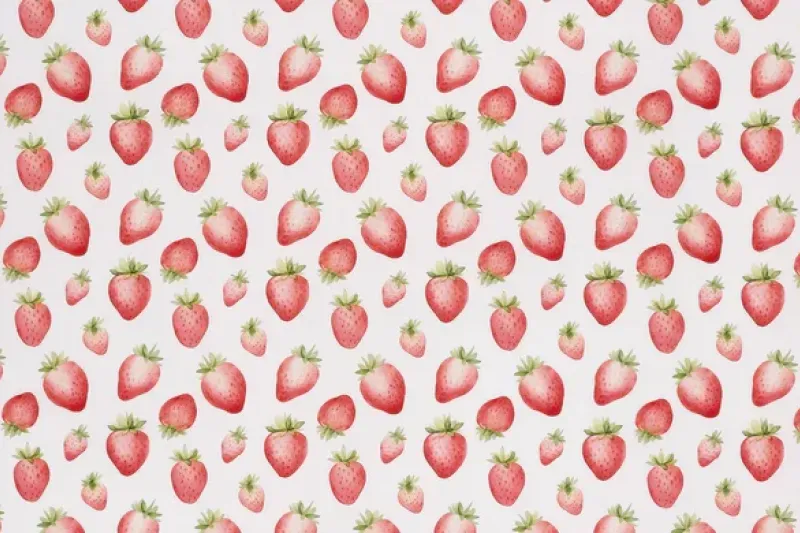 Poplin Katoen Stof, Aardbeien Print, Wit/Rood/Groen, P896-1