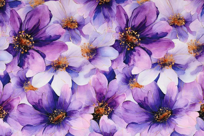 Viscose satijn stof, bloemen, paars. A.162-1