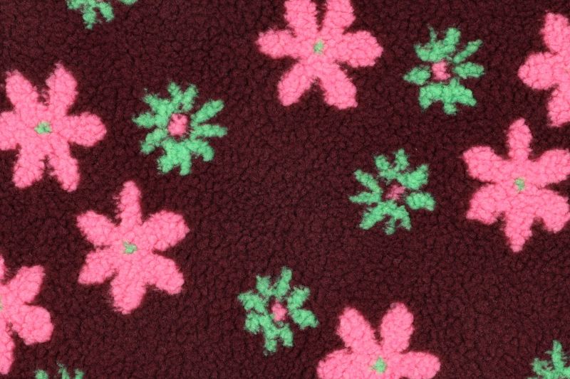 Teddy Jacquard Stof, Bloemen, Bordeaux/Roze. P905-1
