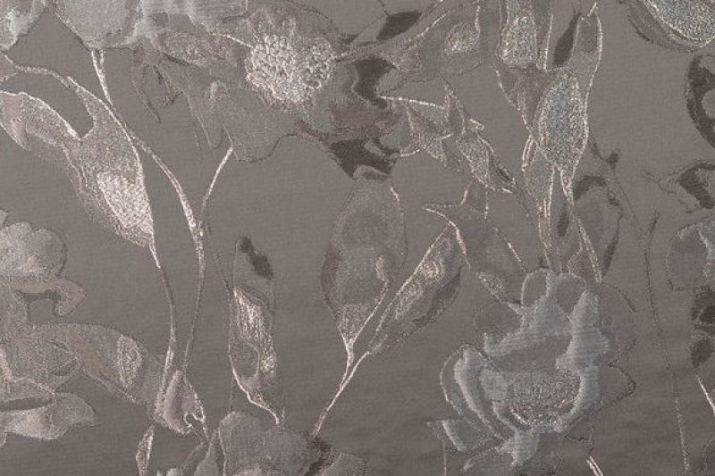 Jacquard stof, bloemen, grijs/zilver/zwart, p1004-1