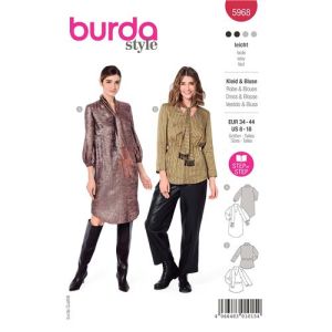 Burda-style-naaipatroon-jurk-en-blouse-met-v-hals-en-sjaal-5968