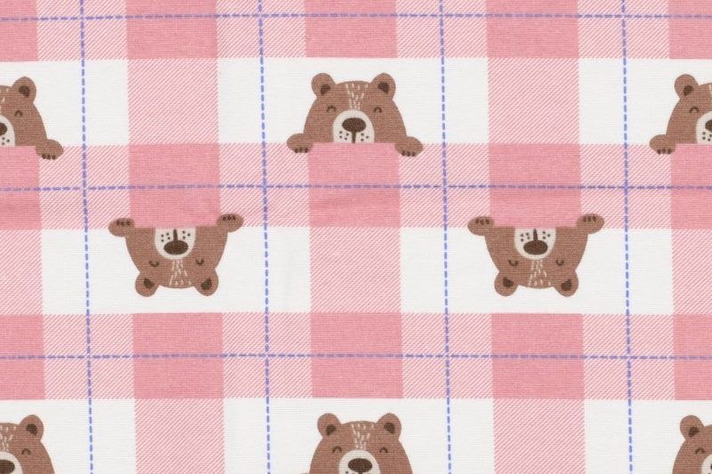 Flanel-stof-roze-ruit-met-beer-x1225