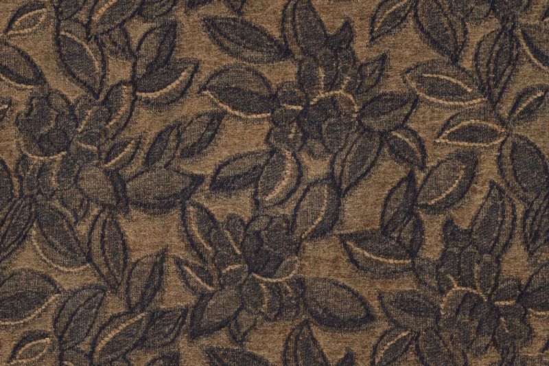 Jeans denim fluweel stof, bladerenprint, bruin/zwart. A.127-1