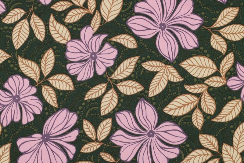 Katoen-satijn-stof-bloemen-en-bladeren-y537