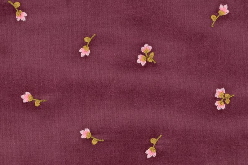 Corduroy Babyrib Stof, Bloemen, Paars/Roze. P920-1