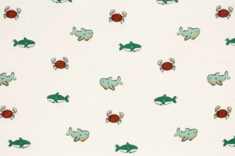 Mousseline-stof-digitale-haaien-dolfijnen-krabben-print-P714