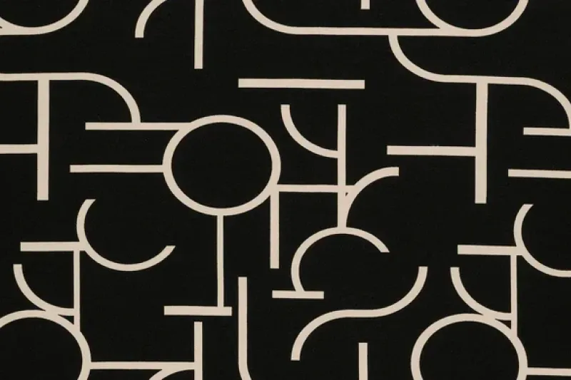 Punta di roma stof, abstract print, zwart/wit, P1018-1