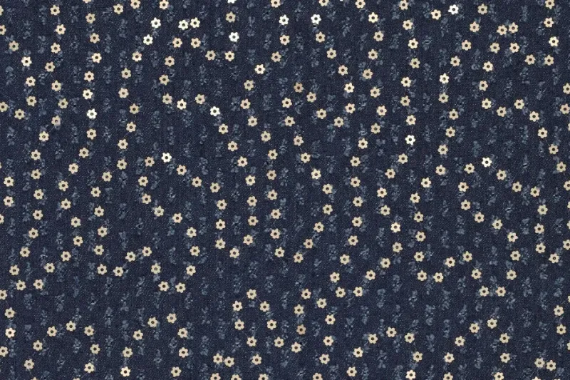 Punch denim, bloemen paillet, blauw, P1060-1