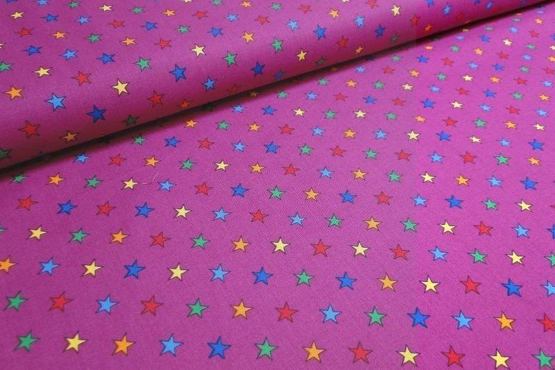 Katoen stof fuchsia met sterretjes print