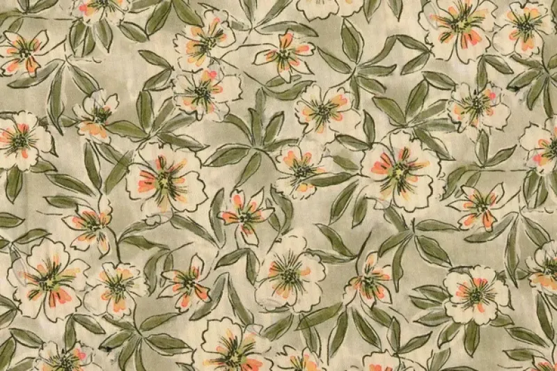 Seersucker-vintage-katoen-stof-getekende-bloemenprint-P377