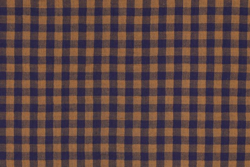 Double gauze stof, garengeverfde ruit print, bruin/blauw. A.176-1