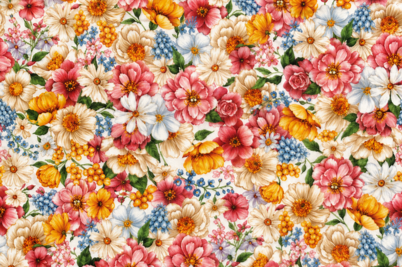 Decoratie stof Gobelin, Lente bloemen, roze/geel/blauw/wit, DG03