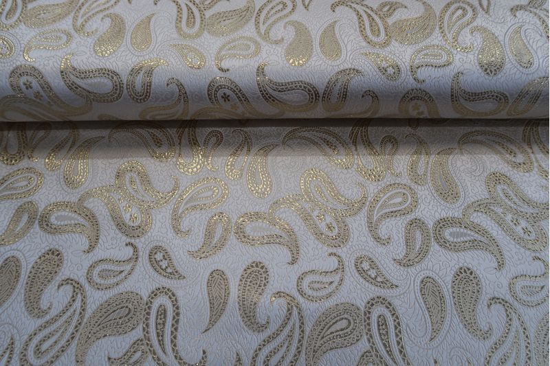 Jacquard stof, paisely, off-white/goud