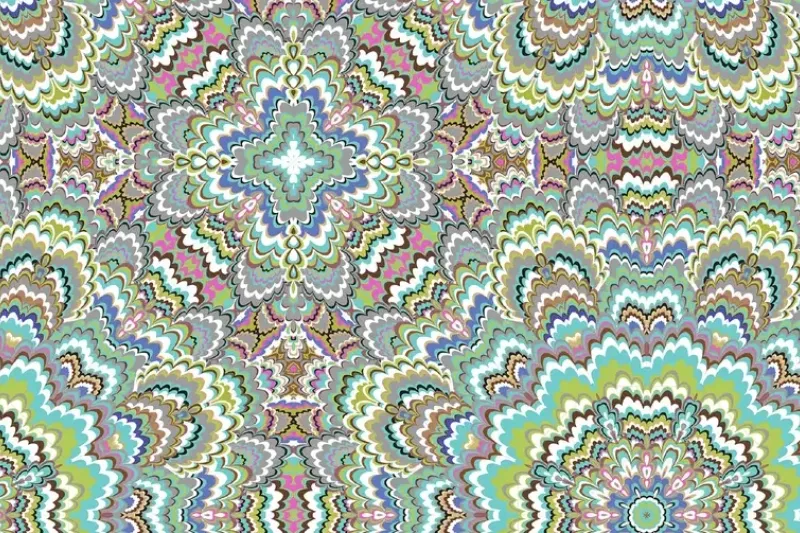 Viscose Tricot Stof, Digital Print Mandala, Aqua/Groen, P941-1