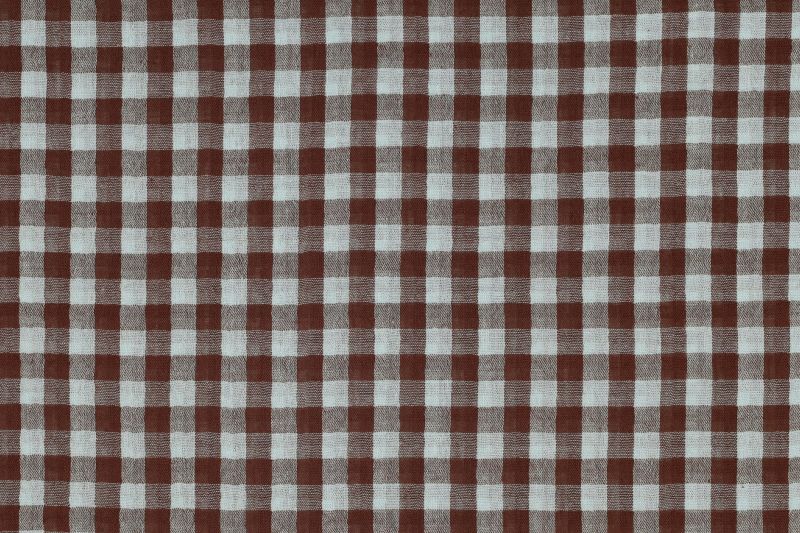 Double gauze stof, garengeverfde ruit print, blauw/bruin. A.174-1