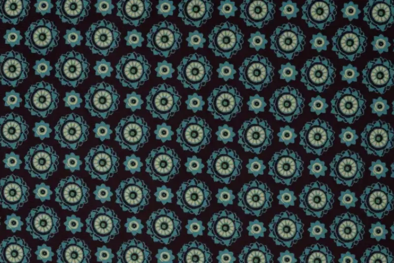 Corduroy rib stof, bloemen, aqua/bruin/geel. P975-1