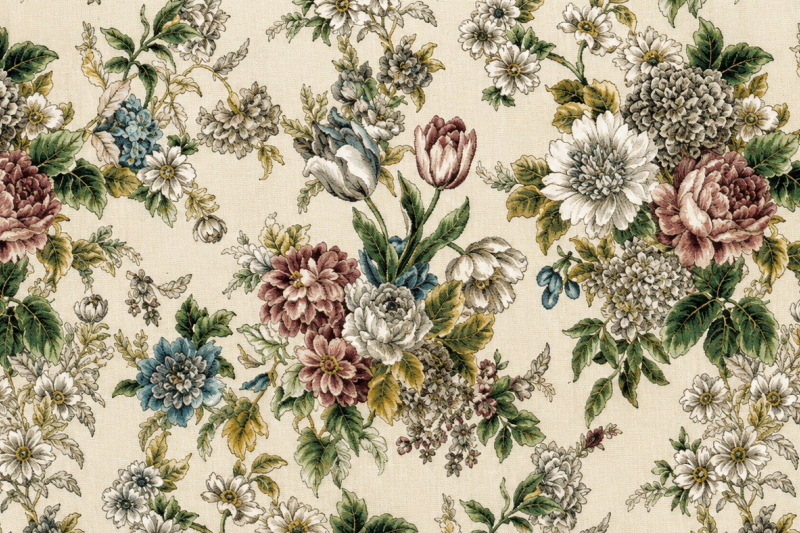Decoratie stof Gobelin, bloemen print, blauw/wit/rood/groen DG16