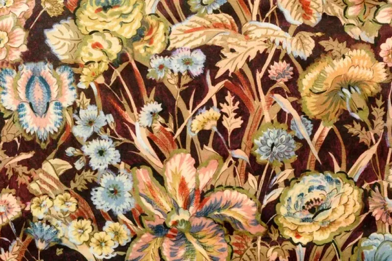 Fluweel stof, bloemen print, bruin/groen/blauw/roze, P1000-1